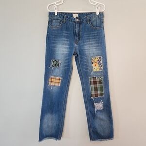 POL Patchwork Raw Hem Blue Jeans